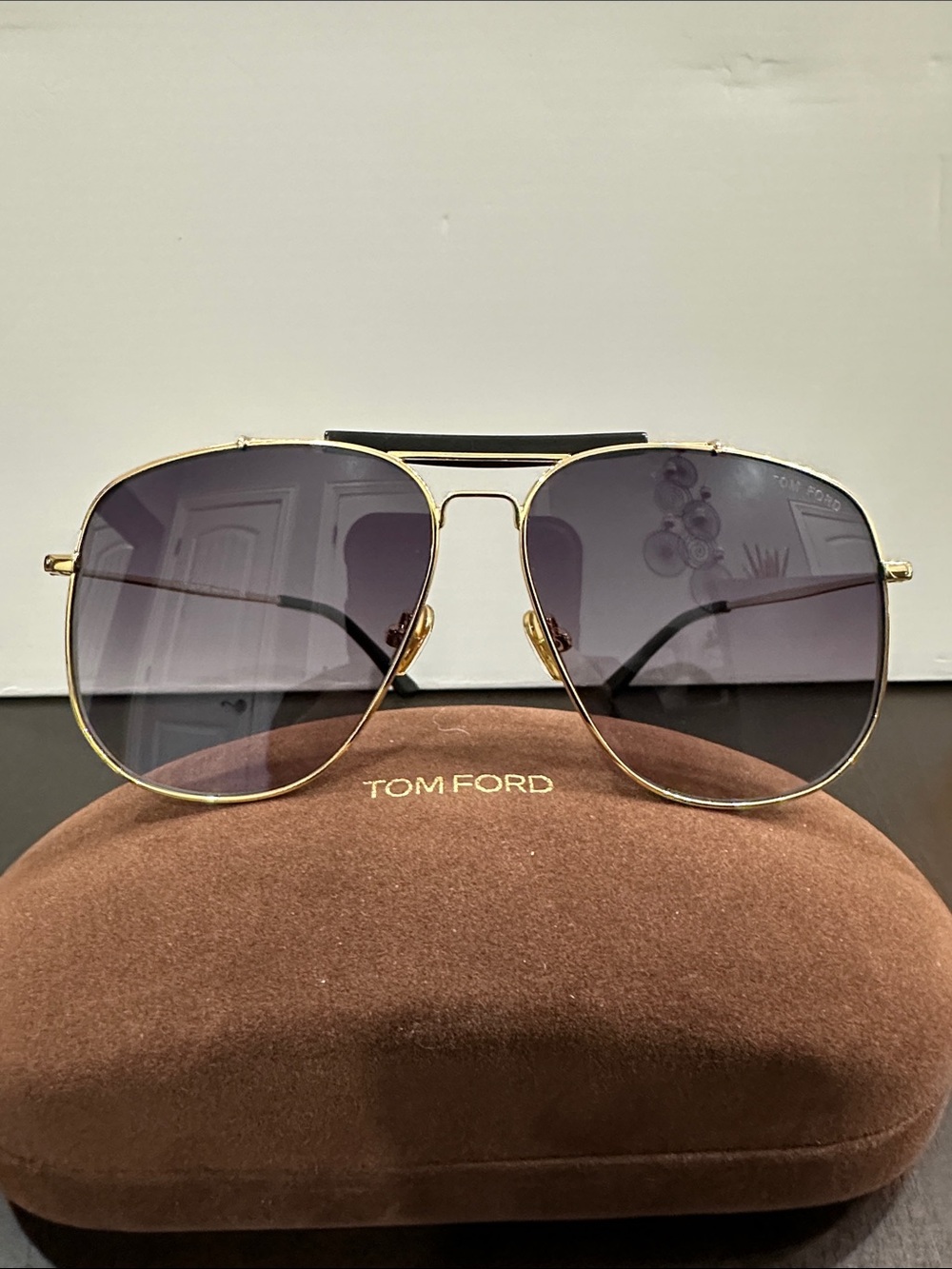 Tom Ford Gold Aviator Sunglasses with Gray Gradient Lenses